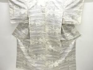 アンティーク　風景模様織り出し手織り紬着物